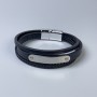Men's bracelet in black eco-leather with metal inlays, thickness 10-19mm±, length 22cm±, silver-toned hardware