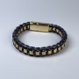 Men's bracelet in black eco-leather with metallic inlays, 13mm+/- thick, length 22cm+/- with gold-toned clasp