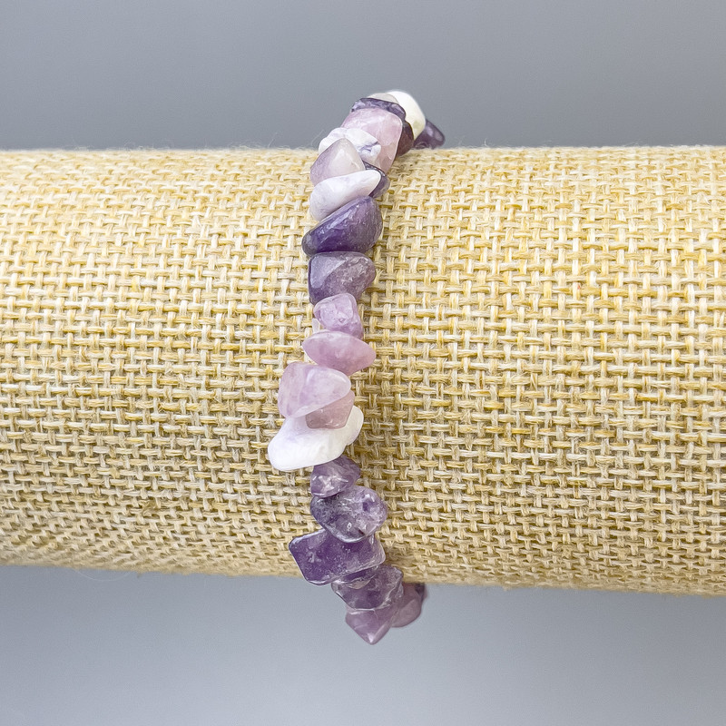 Lepidolite Chip Bracelet, 7x3mm chips, stretch, length 18cm