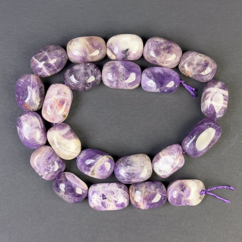 Amethyst Beads Tumbled 18×13 mm on Thread on 39 cm+ length