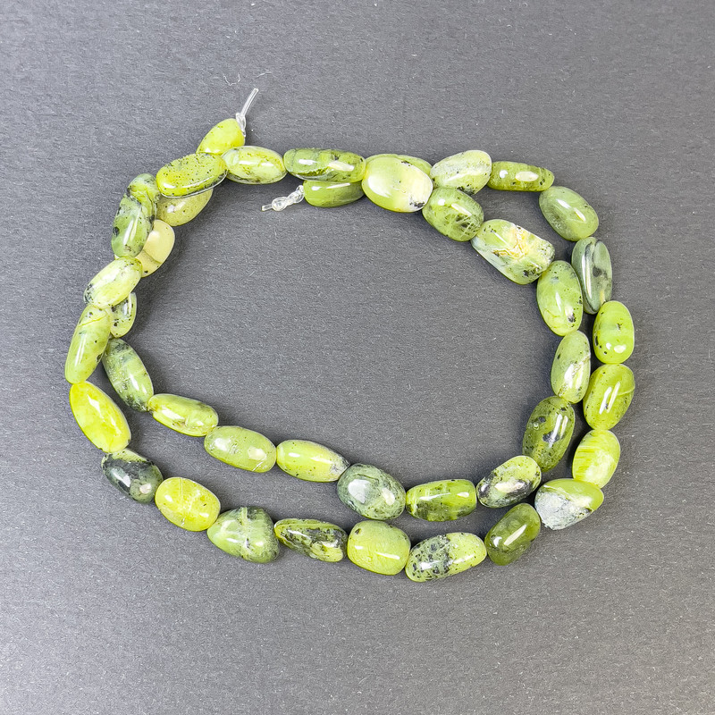 Jadeite Beads Tumbled 9x7mm+ on thread, length 39cm+
