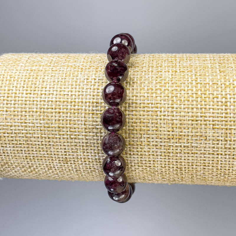 Garnet Bracelet smooth beads, 8mm diameter ±, length 18cm ± Stretch