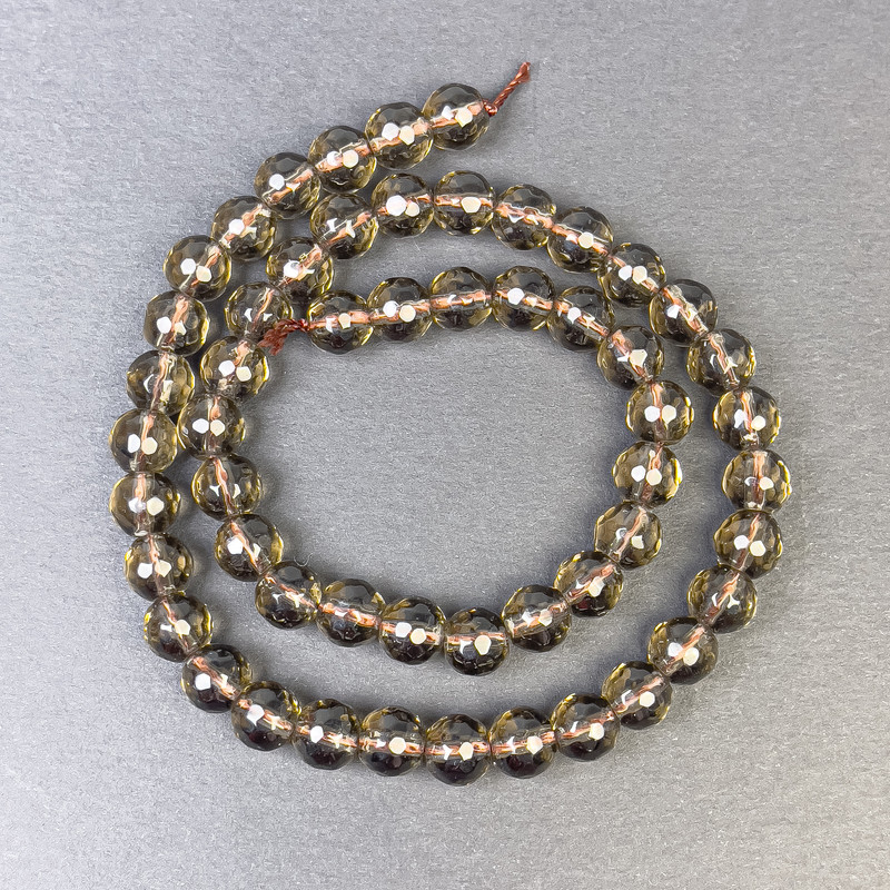 Smoky Topaz Faceted Round Beads 8mm on Thread, 32cm+ Length