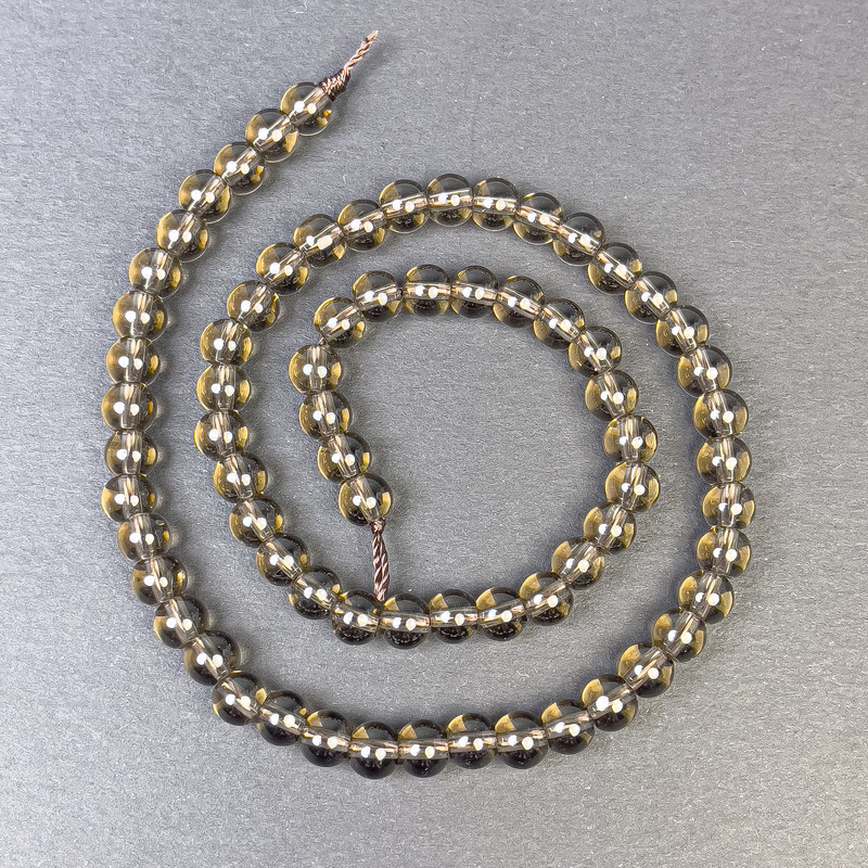 Smoky Topaz Beads smooth ball 6mm+ on a thread, length 39cm+