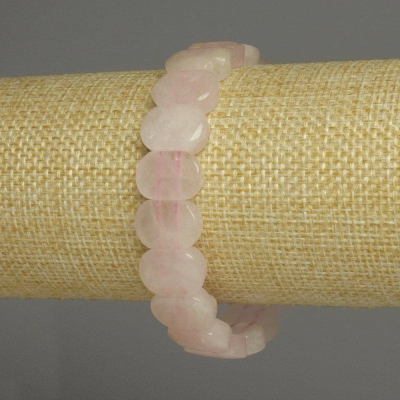 Clearance! Bracelet Rose Quartz Rounded Link, 14x10mm diameter ±, length 18cm ± stretch
