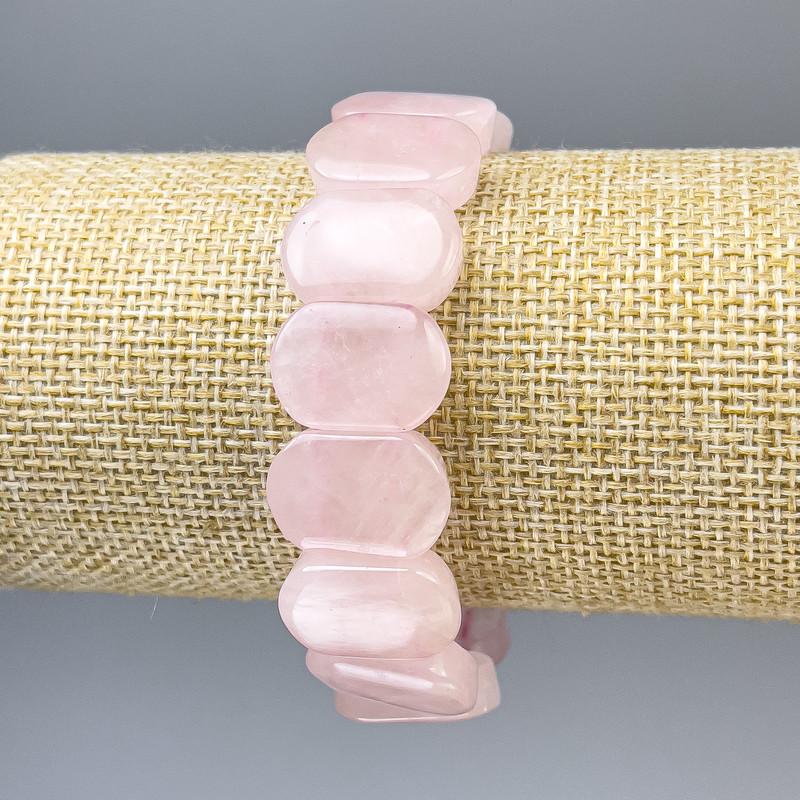 Rose Quartz Bracelet, rounded link, diameter 19x13mm+-, length 18cm+- stretch