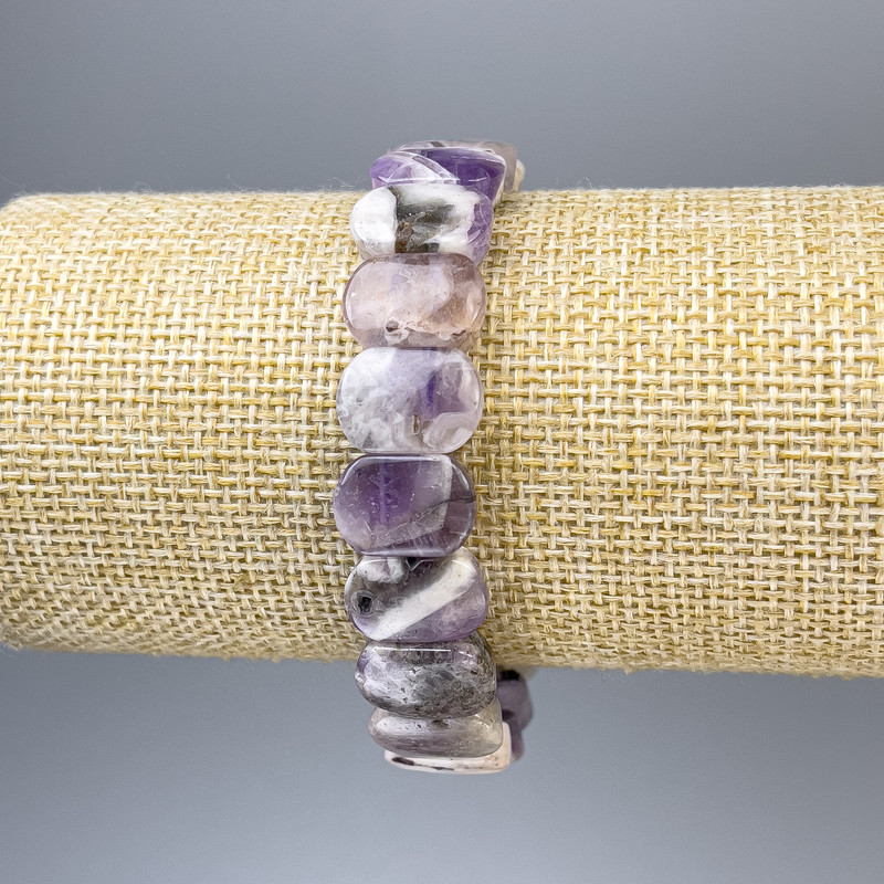Bracelet Amethyst Chevron Rounded Link, 14x10mm diameter +-, stretch length 18cm +-