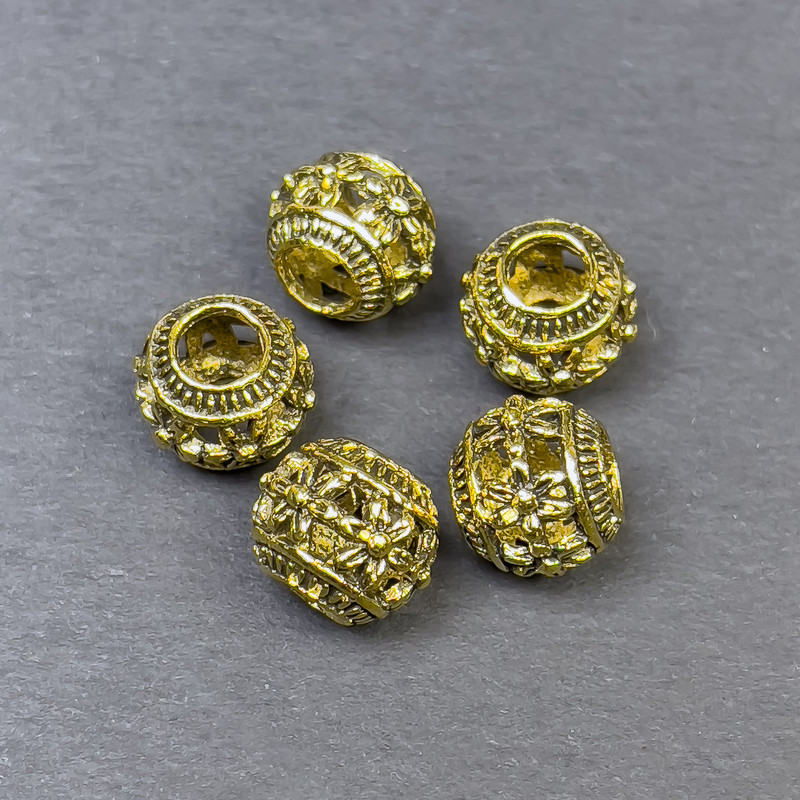Bead pendant findings colour of metal: golden, bead diameter 9×10mm± hole diameter 5mm± packaging 5pieces