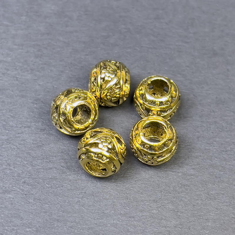 Gold-tone bead inlay bead, diameter 8.5×10mm± hole diameter 4.5mm± packaging 5 pcs