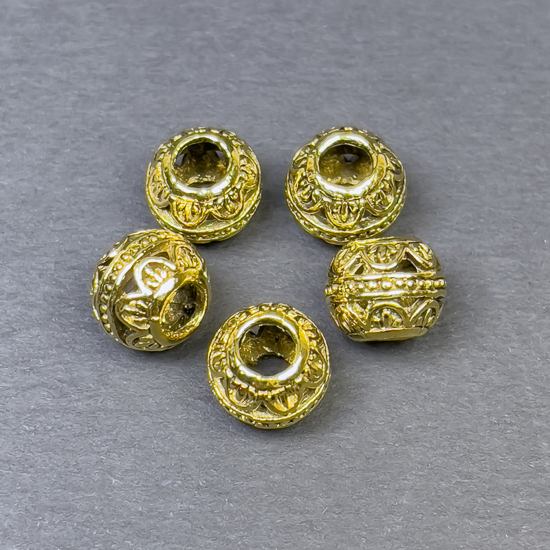 Findings spacer bead, metal colour gold, diameter 9x11mm+/- hole diameter 5mm+/- pack of 5pcs