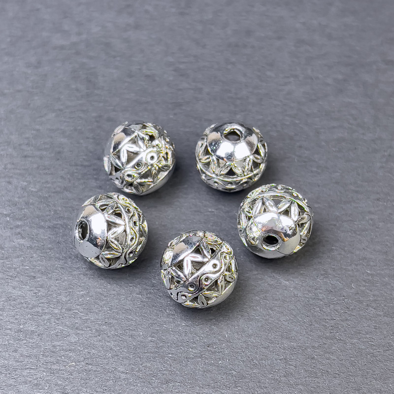Bead bead plug colour of metal silver, diameter 10x10, 5mm+- hole, diameter 2mm+- packaging 5 pcs