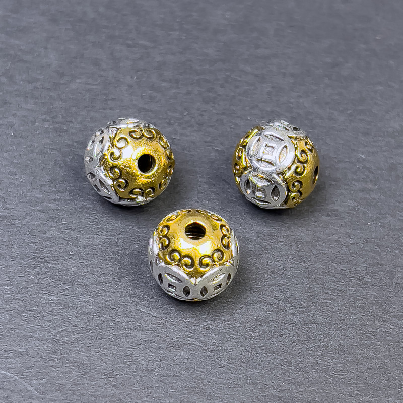 Bead Insert Fittings in Silver and Gold Tone, 10x10mm diameter with 2mm hole, pack of 3