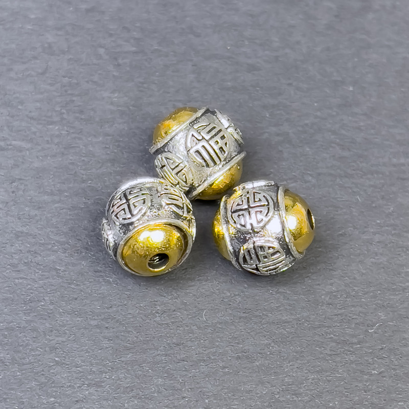 Pendant bead insert in silver-gold colour, diameter 10×9 mm± hole, diameter 2 mm± packaging 3 pcs