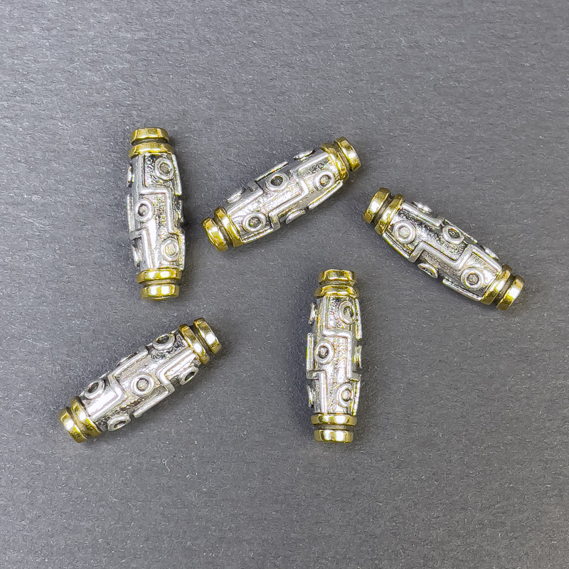 Bead finding insert, silver-white and gold color, diameter 19.5×6 mm ± hole, diameter 2 mm ±, price per 1 piece