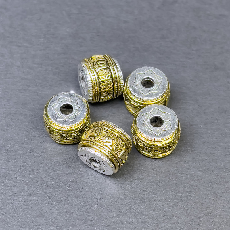 Bead finding insertion, metal colour silver and gold, diameter 11x8.5 mm ±, hole diameter ~3 mm, price per 1 piece