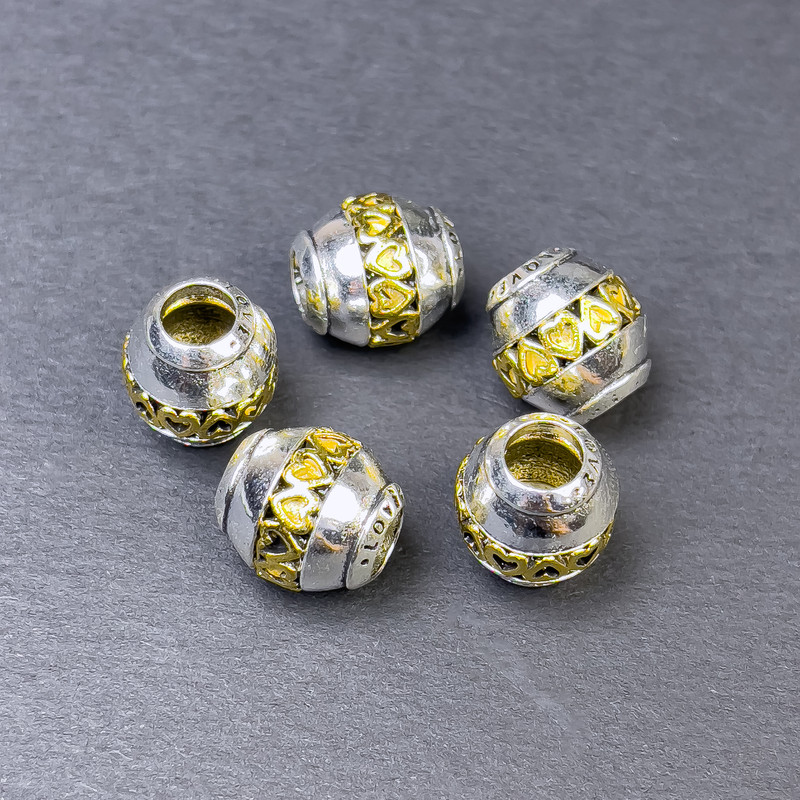 Bead Findings - bead insert, metal colour Silver with Gold, diameter 12×11mm±, hole diameter approx. 5mm±, price per 1 piece