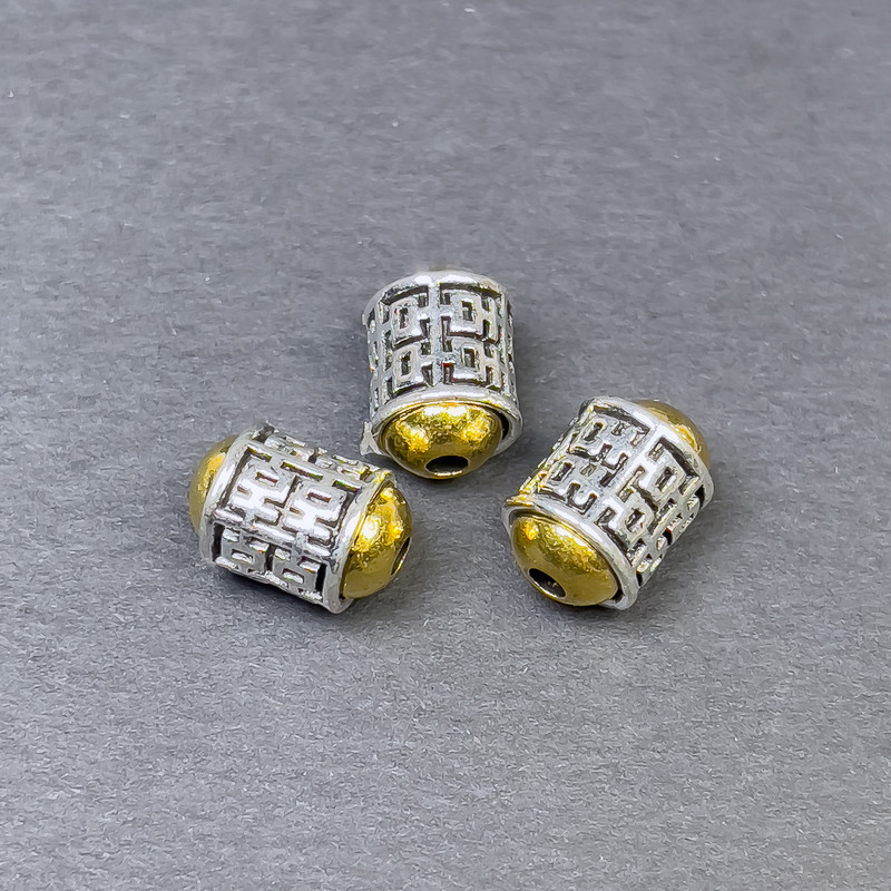 Bead Insertion Findings, metal-colour: silver and gold, diameter 11.5×8 mm ±, hole diameter 2 mm ±, packaging 3 pcs