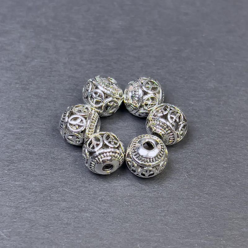 Bead finding, bead inlay, metal colour silver, diameter 8×8, 5mm+- hole, diameter 2mm+- packaged 6 pcs