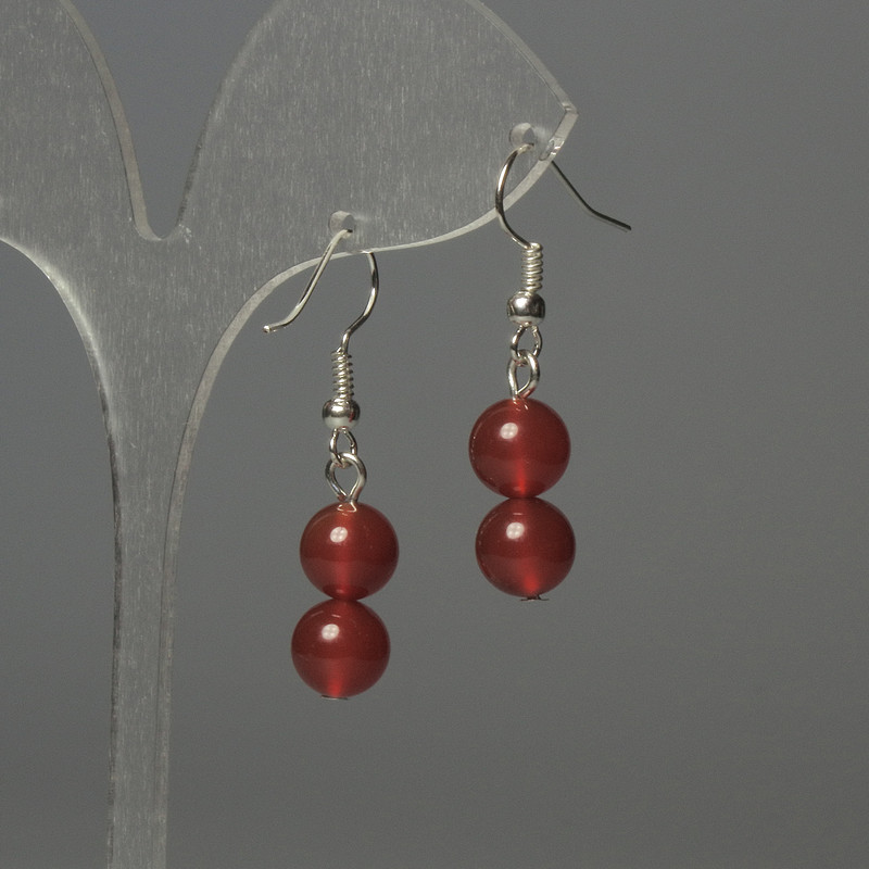 Earrings Carnelian bead 8mm+-, length 35mm+