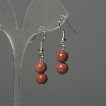 Earrings Adventurine Golden Sand Bead 8mm+-, length 32mm+-