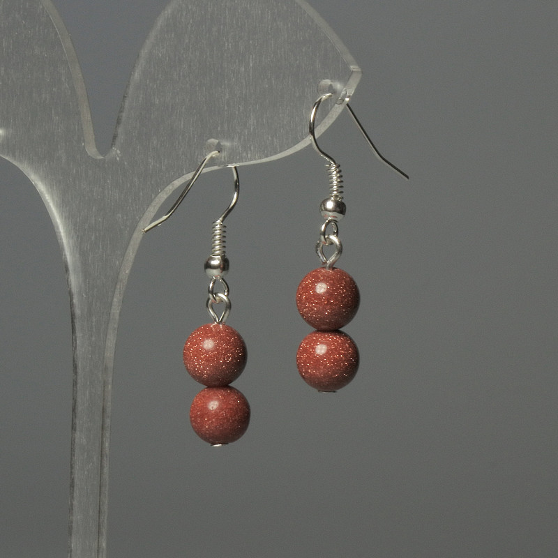 Earrings Adventurine Golden Sand Bead 8mm+-, length 32mm+-