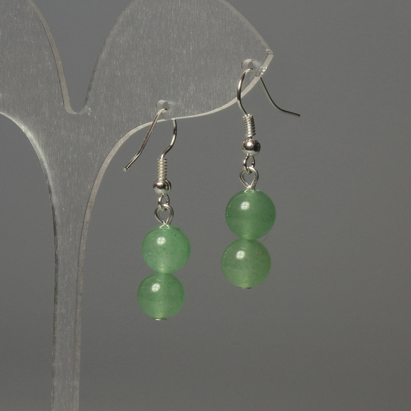 Earrings Jade Bead 9mm+-, length 35mm+-