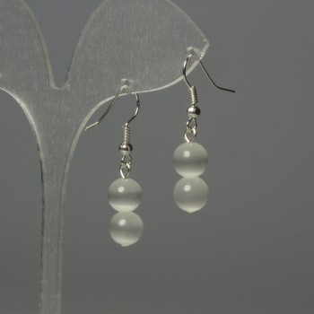 Earrings 'Cat's Eye' Bead 8mm+- light grey colour, length 35mm+