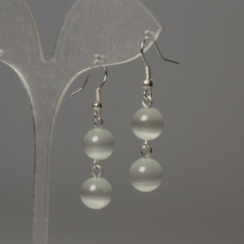 Earrings 'Cat's Eye' Bead 10mm+ light grey, length 42mm+