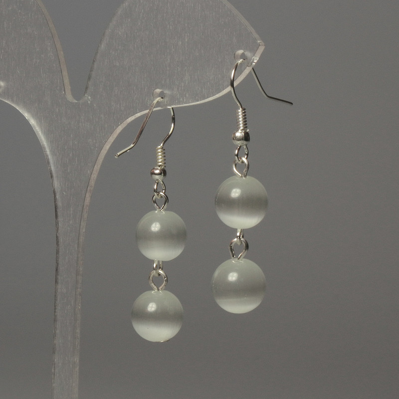 Earrings 'Cat's Eye' Bead 10mm+ light grey, length 42mm+