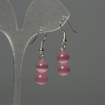 Earrings 'Cat's Eye' Bead 8mm+ Pink, length 35mm+