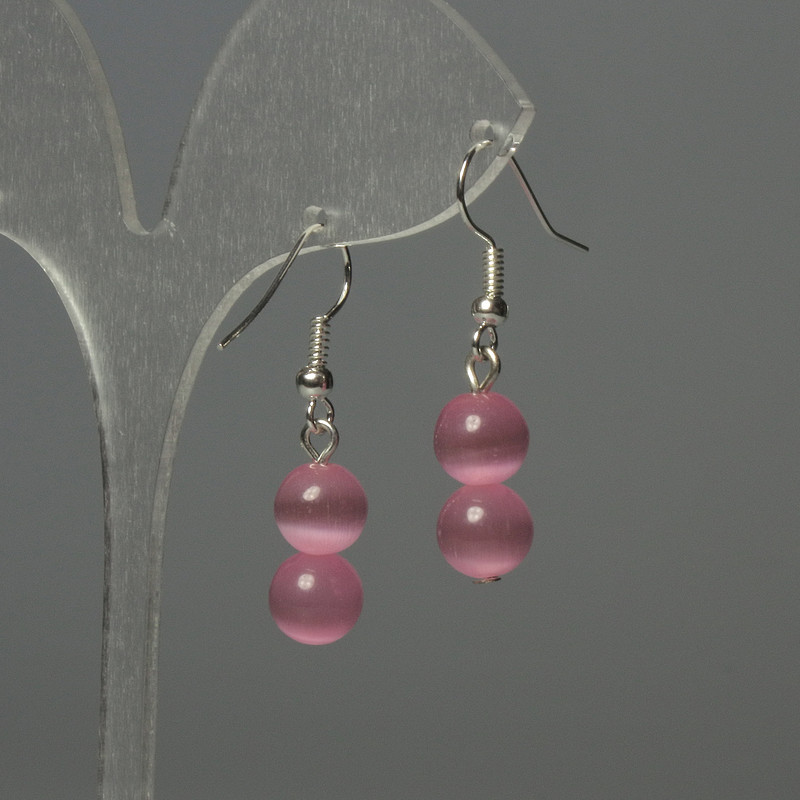 Earrings 'Cat's Eye' Bead 8mm+ Pink, length 35mm+
