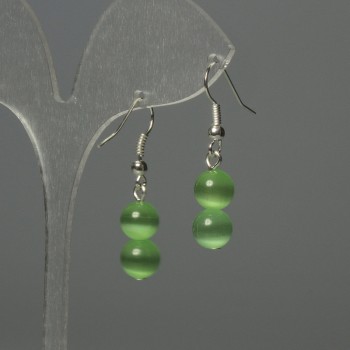 Earrings Cat's Eye Bead 8mm+ green, length 37mm+