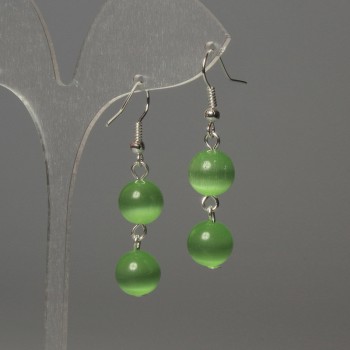Earrings 'Cat's Eye' Beads 10mm+ Green Color, Length 42mm+