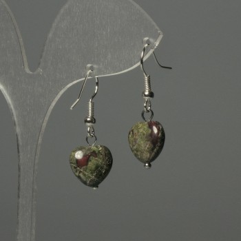 Earrings Dragon Blood Jasper Heart 12mm,+- length 30mm+-
