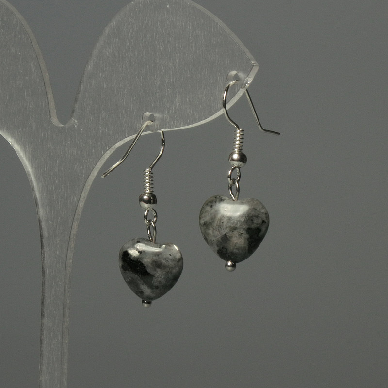 Earrings Labradorite Heart 12mm+-, length 30mm+-