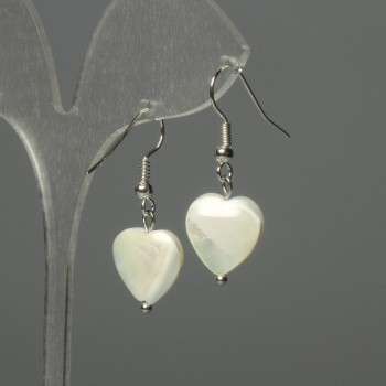Earrings Mother of Pearl Heart 12mm+-, length 30mm+-