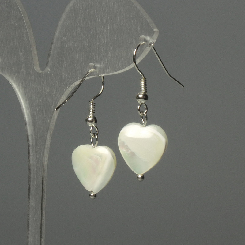 Earrings Mother of Pearl Heart 12mm+-, length 30mm+-