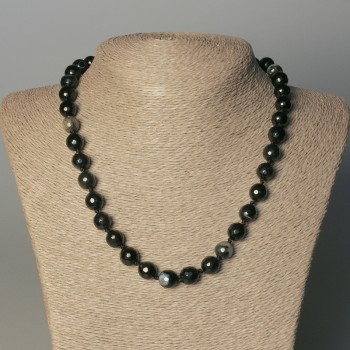 Agate Bead Necklace, faceted ball, 10mm diameter, approx. 50mm length with clasp