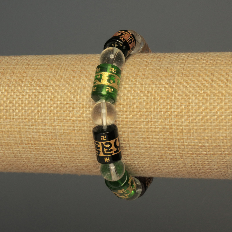 Glass Bead Bracelet, smooth balls, 10mm diameter ±, cylinders 14×10mm ±, 18cm ± stretch