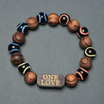 Bracelet Wooden Beads, diameter 12mm ± insert wood, diameter 25x11mm ± 18mm ± stretch