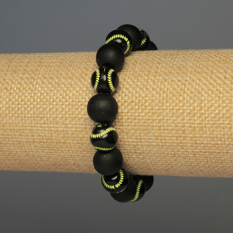 Wooden Bead Bracelet, 12mm diameter beads ± with ball inlay, 12mm ±, 18cm ±, stretch