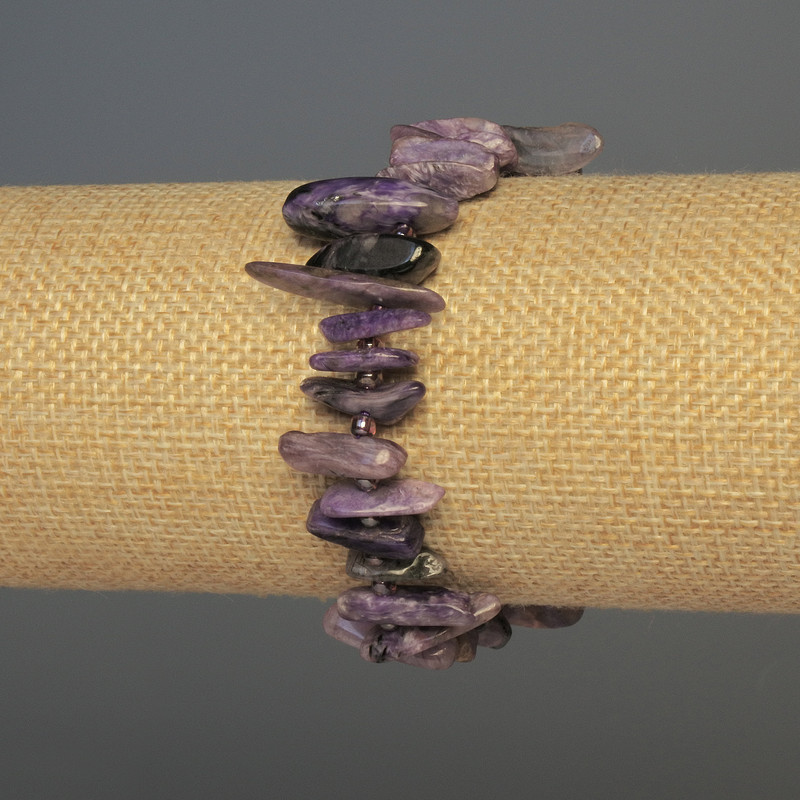 Charoite Chip Needle Bead Bracelet, diameter 15-18×3-5mm±, with seed beads, length 18cm±, stretch