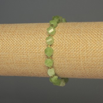 Chrysoprase Olivine Faceted Diamond Bracelet, 7.5×6 mm diamonds, 18 cm adjustable stretch
