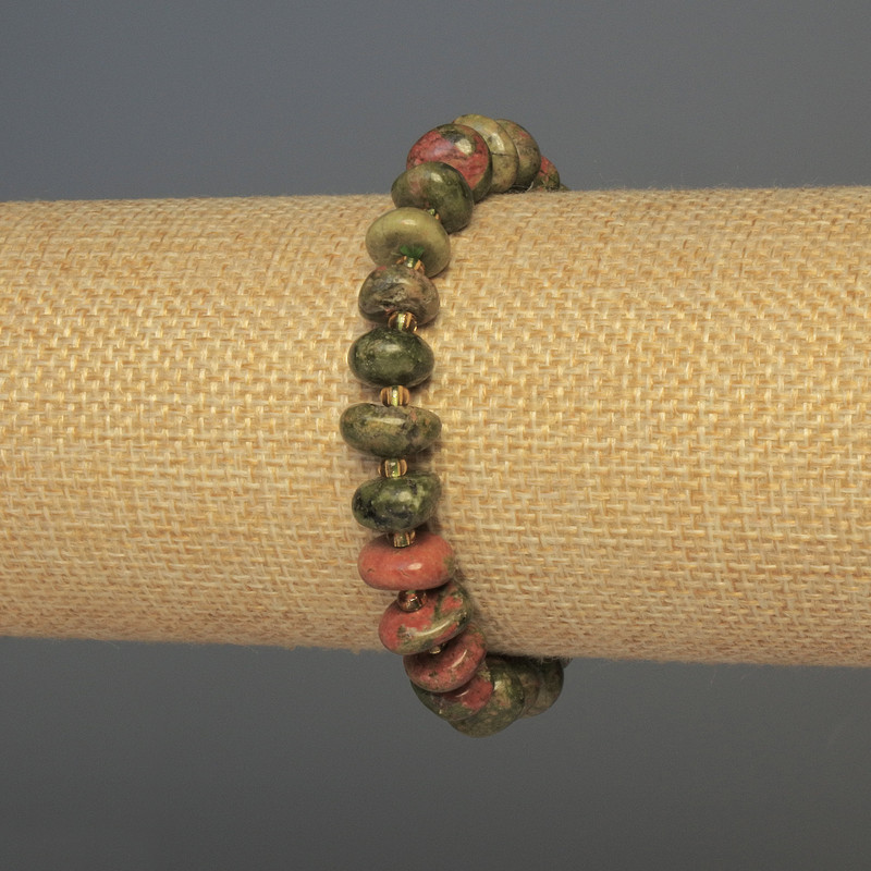 Heliotrope Bracelet, Tumbled Beads, Diameter 10x5mm+/-, Length 18cm+/- Stretch