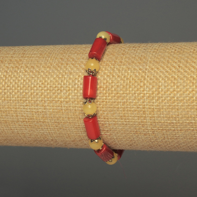 Coral Cylinder Bead Bracelet, diameter 12×6mm±; Citrine Bead 6mm±; length 18cm±; stretch