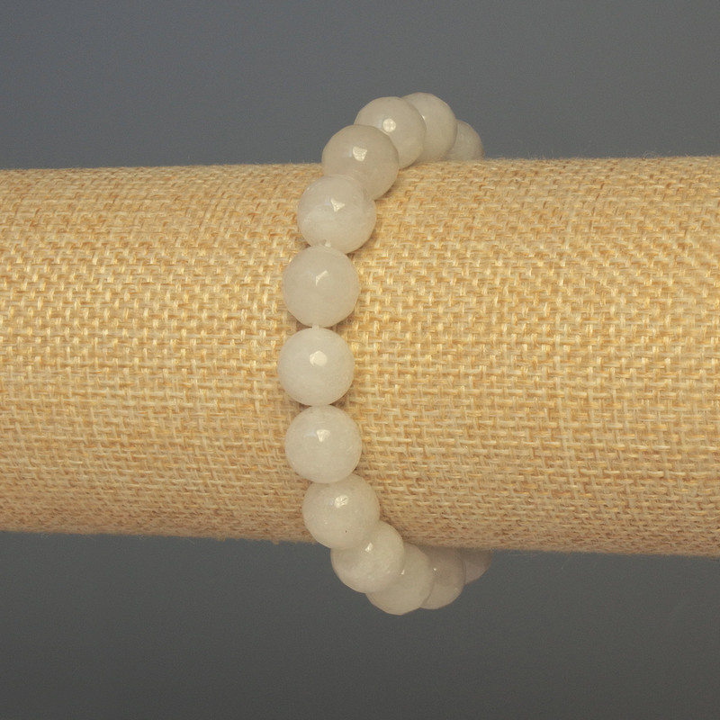 Bracelet White Quartz Faceted Bead, 10mm diameter ±, length 18cm ± stretch
