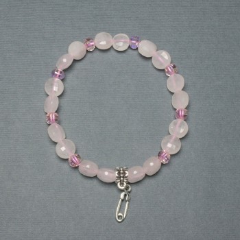 Bracelet Pink Quartz Coin 8mm+-, thickness 5mm+-, Czech crystal rondelle 5x4, 5mm+-, length 18cm+- stretch