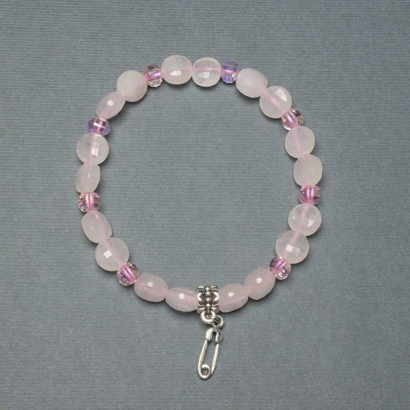 Bracelet Pink Quartz Coin 8mm+-, thickness 5mm+-, Czech crystal rondelle 5x4, 5mm+-, length 18cm+- stretch