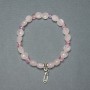 Bracelet Pink Quartz Coin 8mm+-, thickness 5mm+-, Czech crystal rondelle 5x4, 5mm+-, length 18cm+- stretch