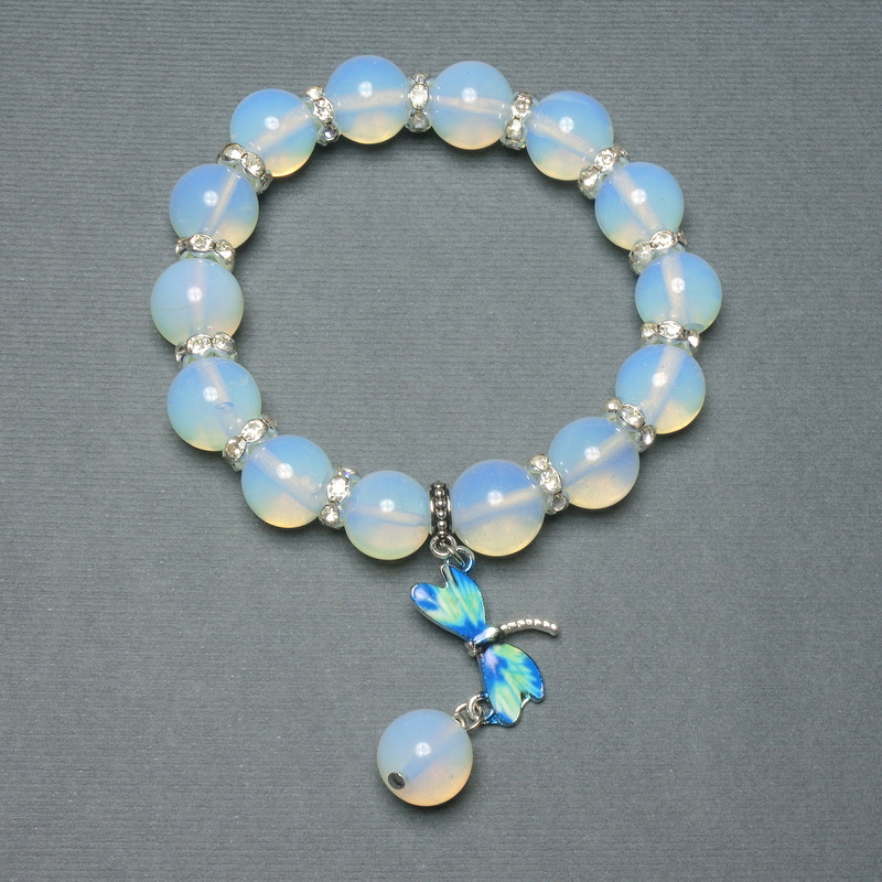 Moonstone Bracelet Smooth Bead 12mm+- with metal inlays, length 18cm+- stretch